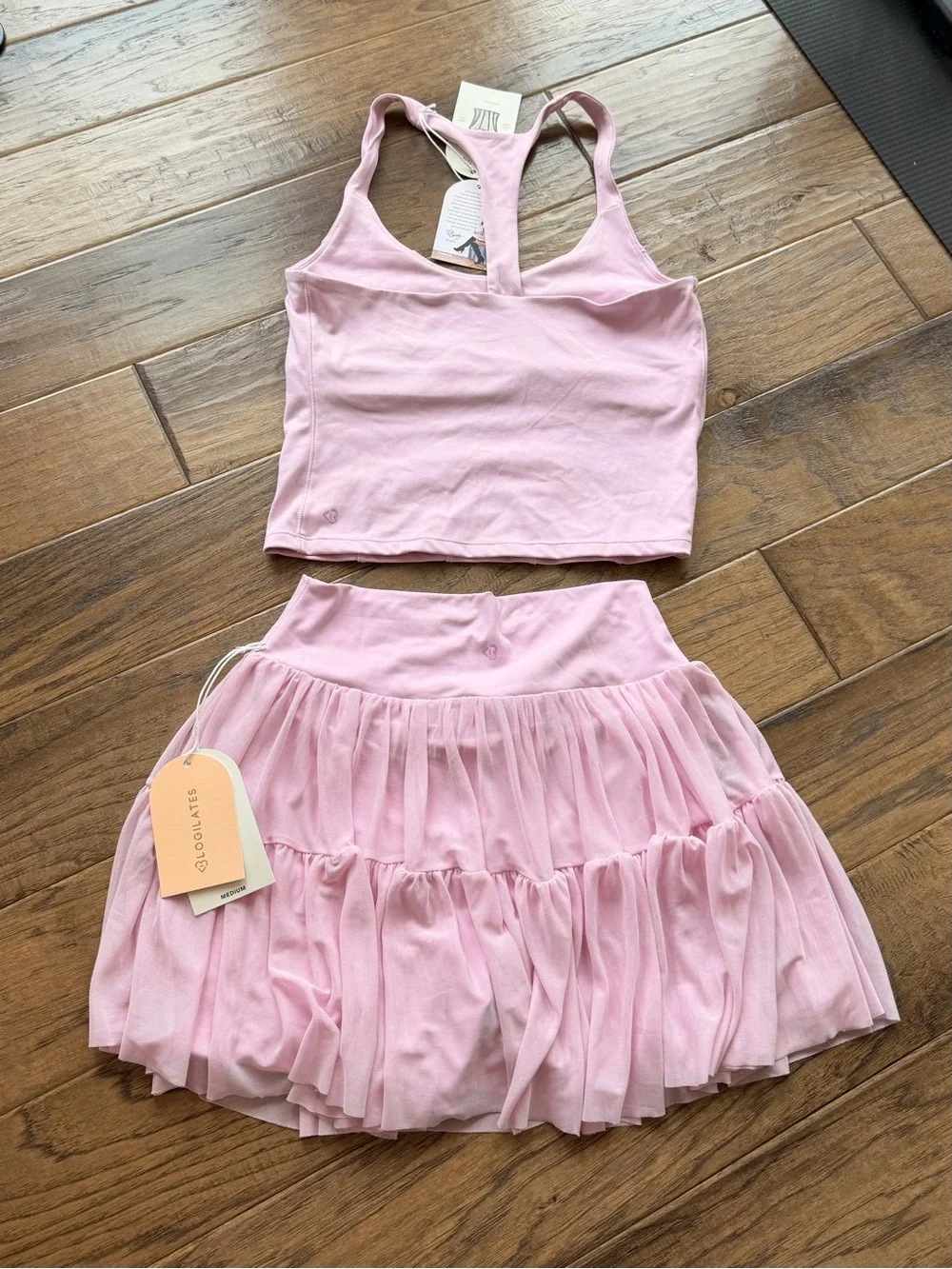 Women's Light Pink Racerback Crop Sports Bra + Skirt Set - Picture 6 of 9